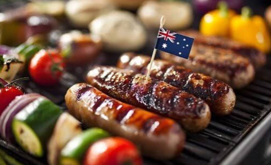 Multitude of Meats on the Grill with Aussie Flag
