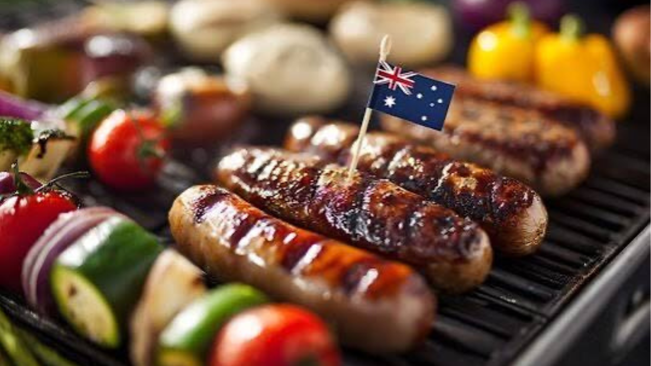 Multitude of Meats on the Grill with Aussie Flag