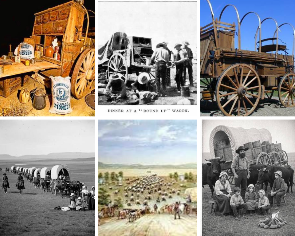 American Frontier Settlers on the trail/Chuckwagons Collage