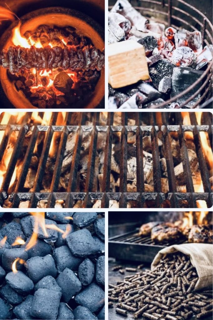 Charcoal, Wood Chunks, Wood Pellets Collage