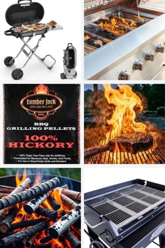 Gas, Charcoal, Smoking Woods, Propane, Grilling Pellets Collage