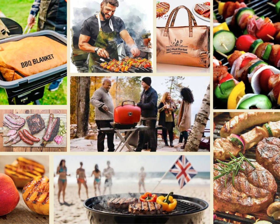 Summary Collage BBQ-ers, Grilled Fare/Veggies/Meats, Meat Resting Blankets, Grilled Peaches