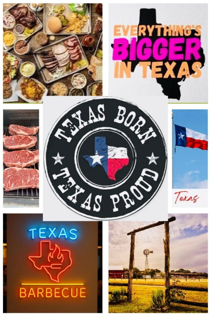 image005 Bigger in Texas 10 gallon hat, BIG TEXAS HAIR, 72 ounce Cowboy steak B/W Challenge Board, Neon TX-- Collage