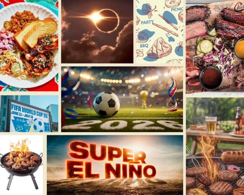 image002 Collage of food and celebrations: grilled meats, barbecue plates, soccer scene with a stadium in the background, party graphics and festive decorations, and outdoor dining.