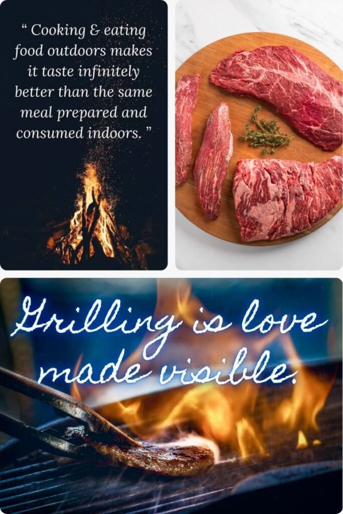 image003 Dark quote card: campfire image with the text about cooking outdoors being better.