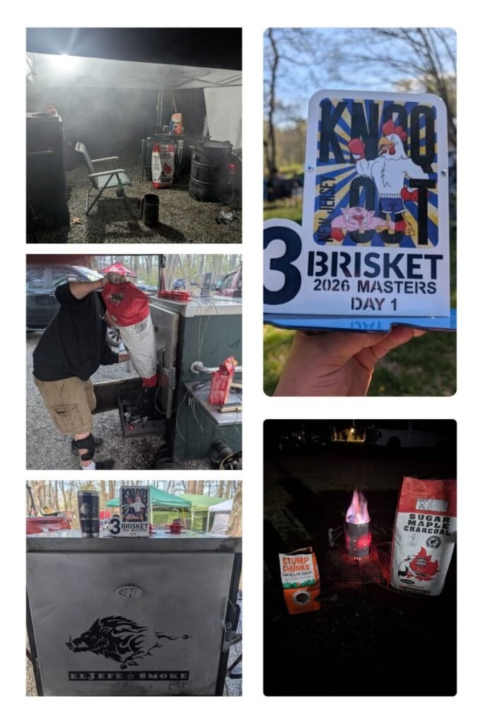 image004 Outdoor cooking setup with a smoker, propane tank, and a chair under a canopy at night. (informative)